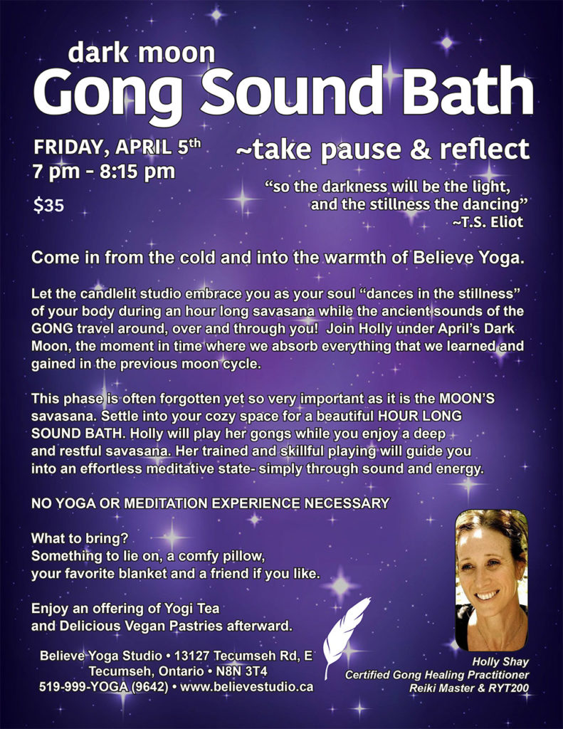 Gong Sound Bath Believe Yoga Studio Tecumseh, Ontario