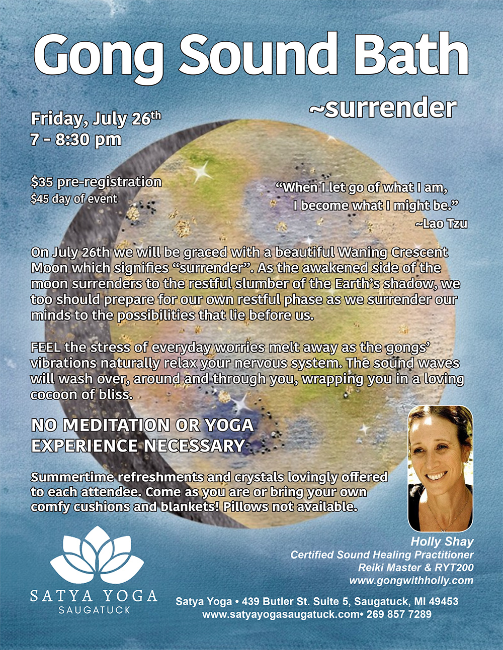 Gong Sound Bath, July 26, Satya Yoga, Saugatuck, MI