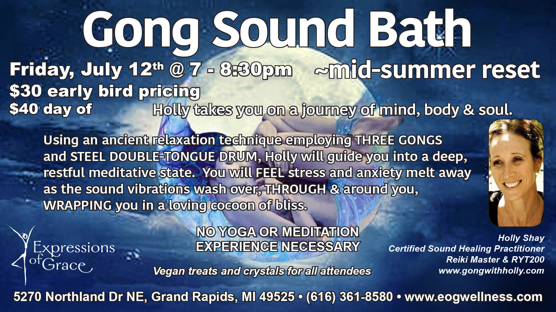Gong Sound Bath, July 12, Expressions of Grace Yoga, Grand Rapids