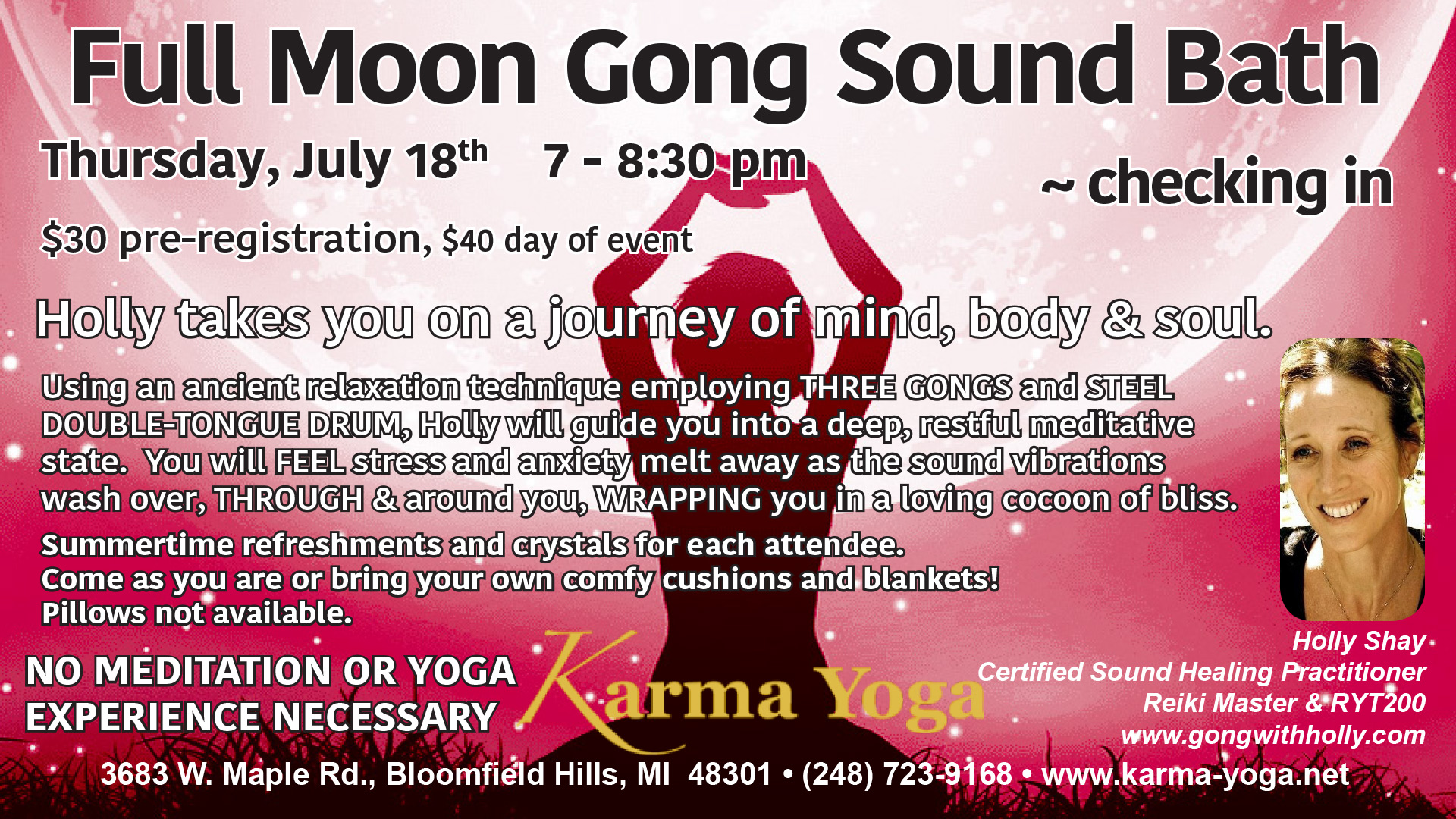 Full Moon Gong Sound Bath, July 18, Karma Yoga, Bloomfield Hills