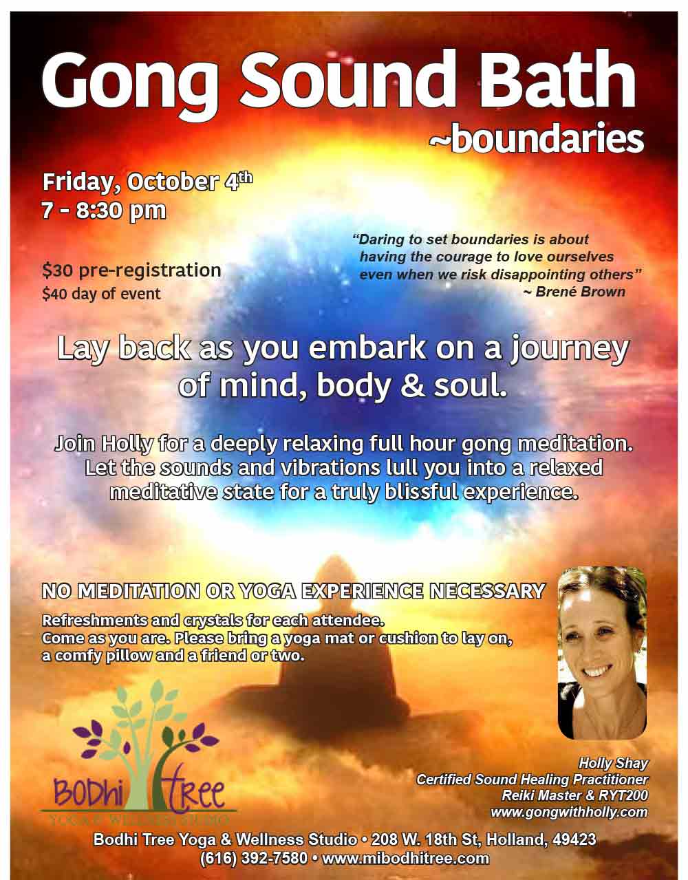 Gong Sound Bath, Oct 4,  7pm, Bodhi Tree Yoga, Holland, MI