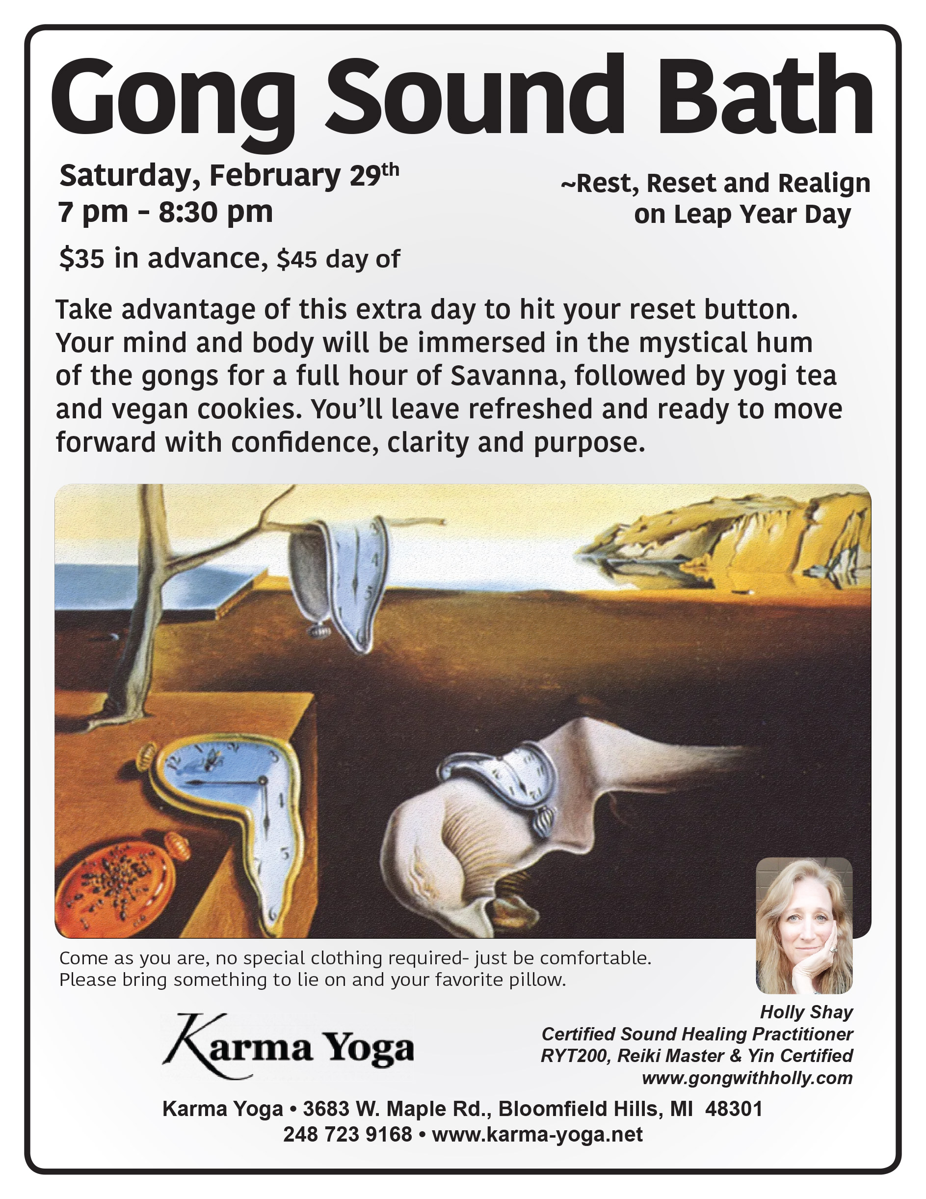 Gong Sound Bath, Feb 29, 7pm, Karma Yoga, Bloomfield Hills, MI