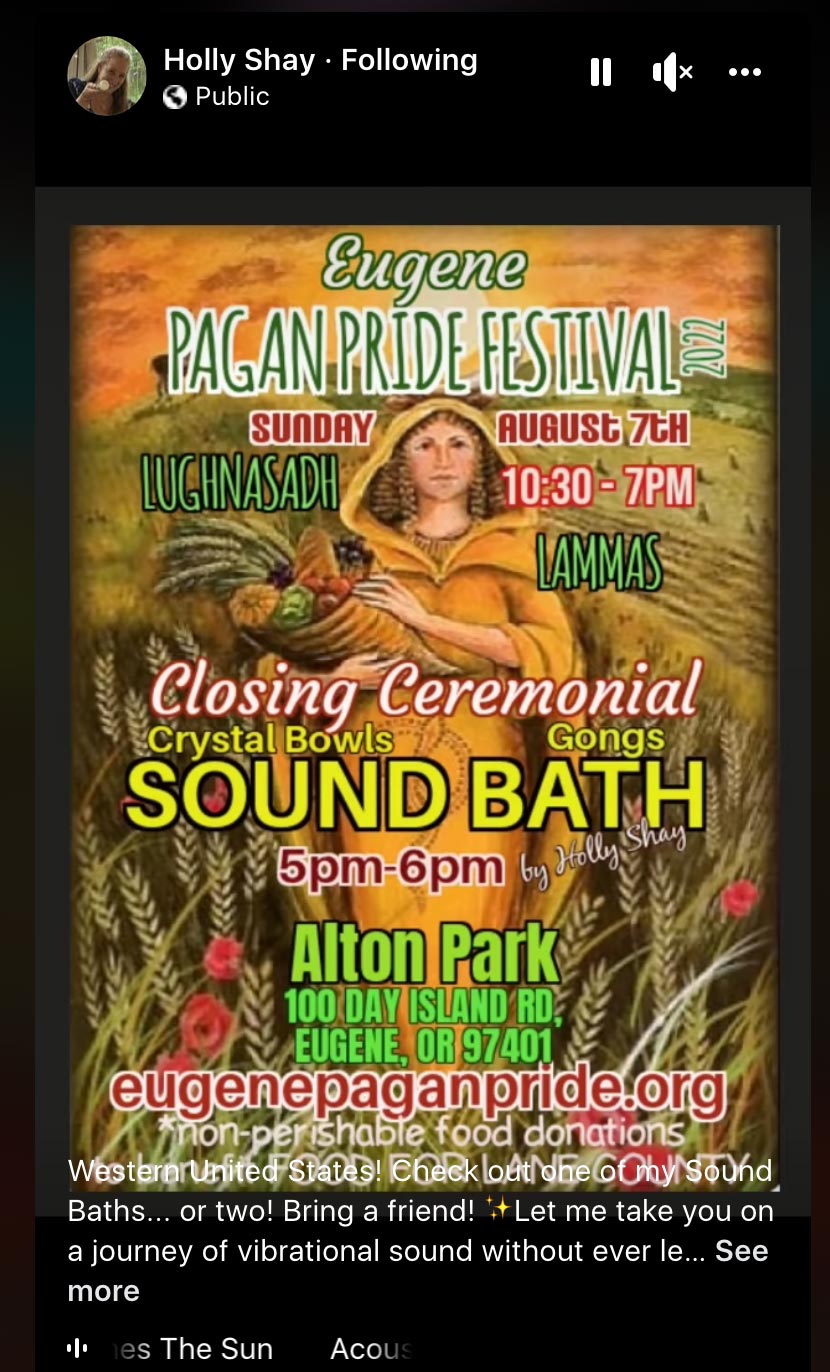 Crystal Bowls and Gongs Soundbath at Eugene Pagan PrideFest